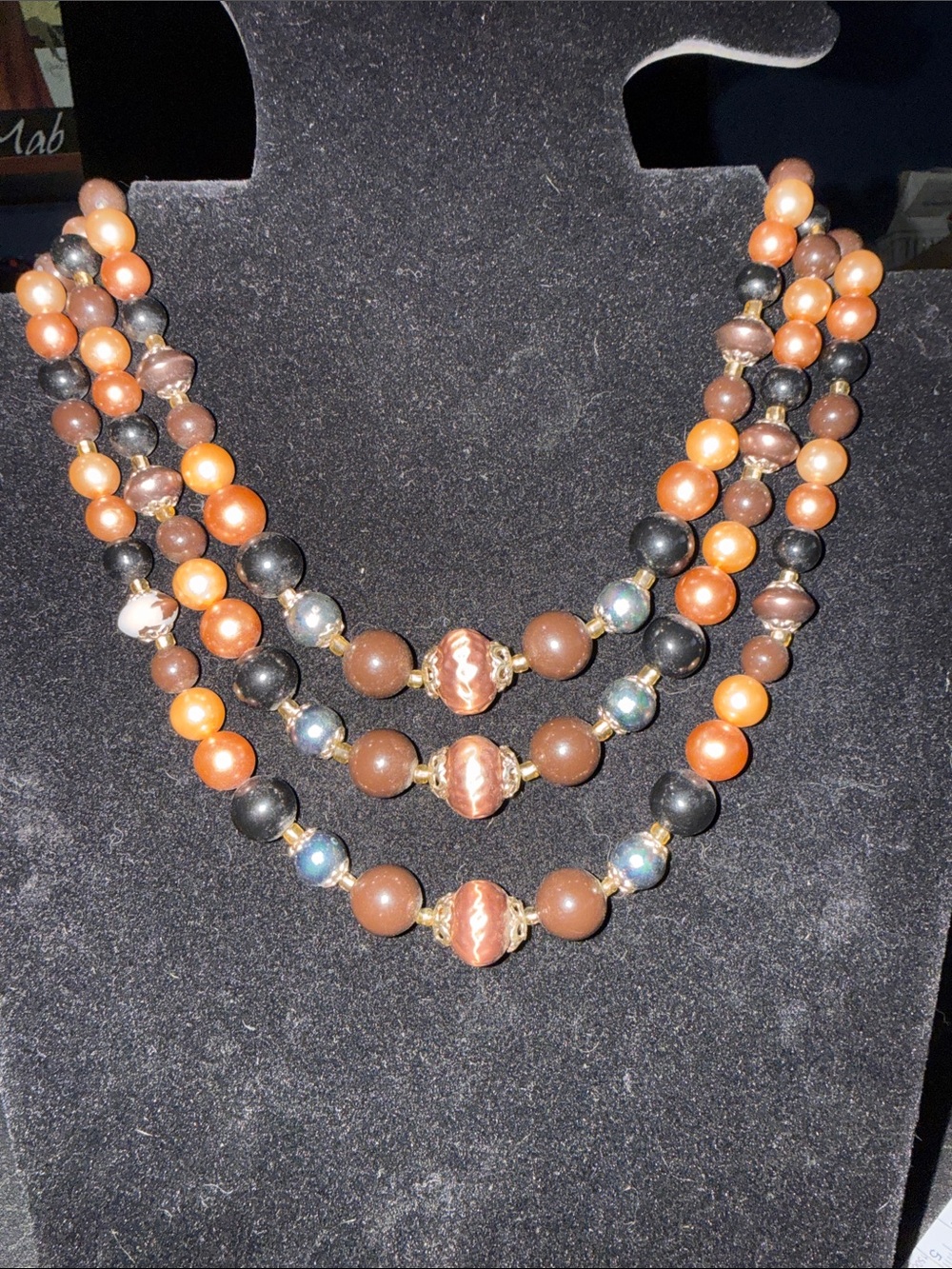 Vintage Multi-Strand Brown, Champagne and Black Beaded Necklace
